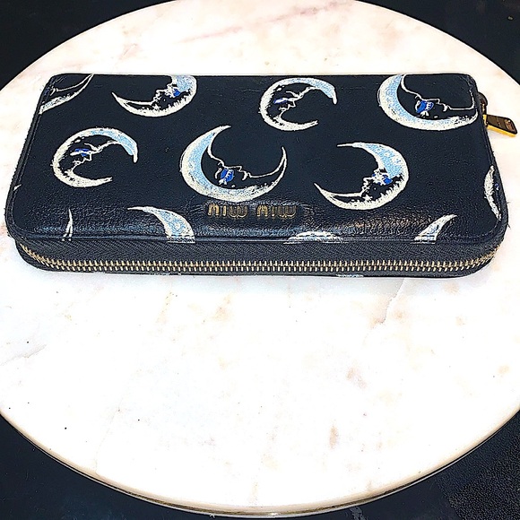 MIU MIU ZIPPY WALLET ART MADRES PRINT NERO MOONS CRESCENT MOON - Picture 8 of 14